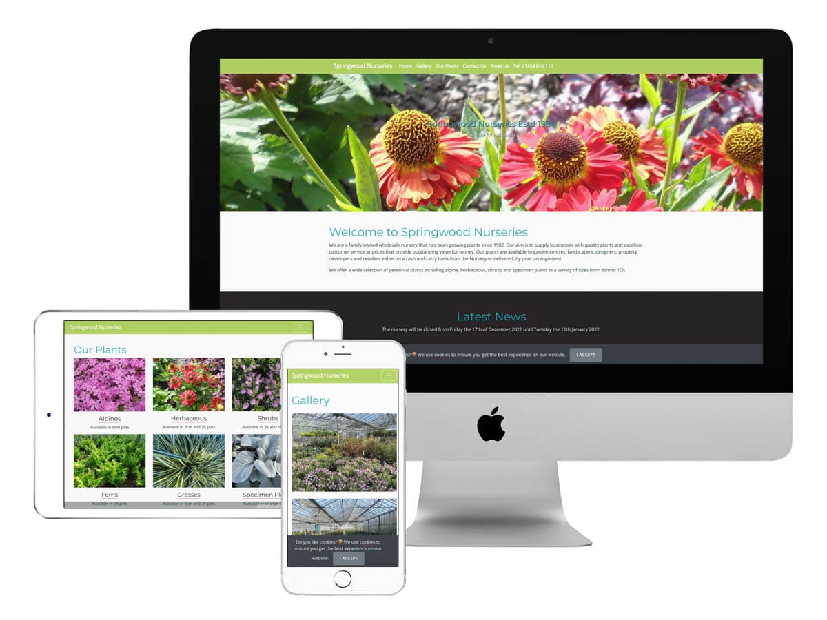 Springwood Nursery's Responsive Website On Desktop, Tablet and Phone