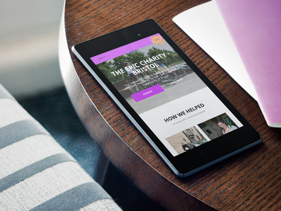 EPIC Charity Bristol's mobile-first website design on a Nexus